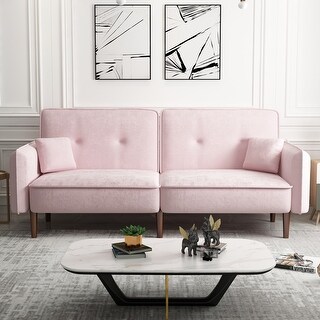Convertible Sofa Bed with Wood Legs in Cotton Linen Fabric - Bed Bath ...