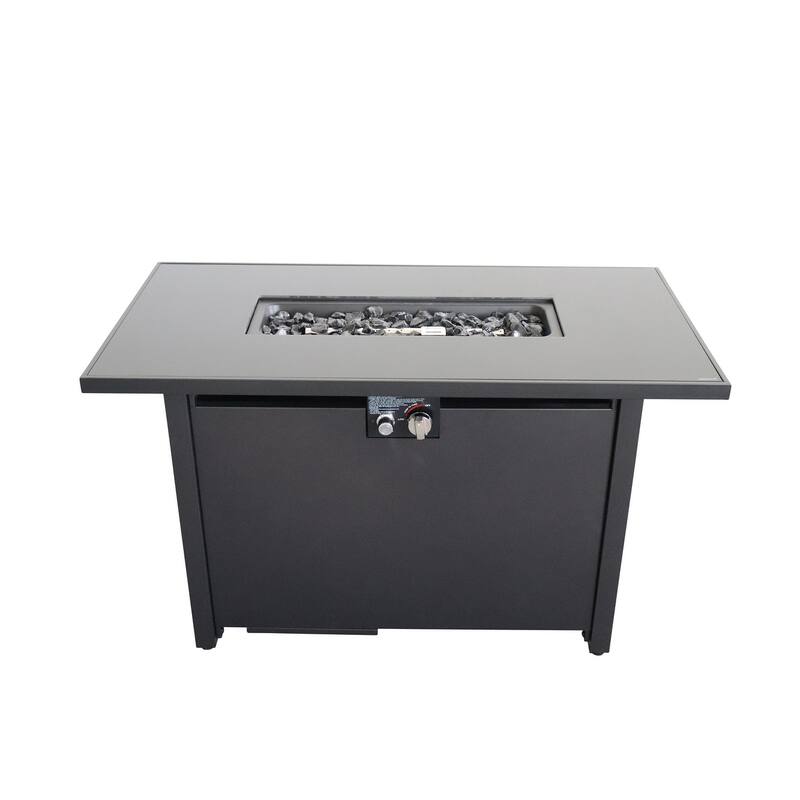 LSI 42 Grey Color Smoked Glass Metal Rectangle Fire Pit - Black