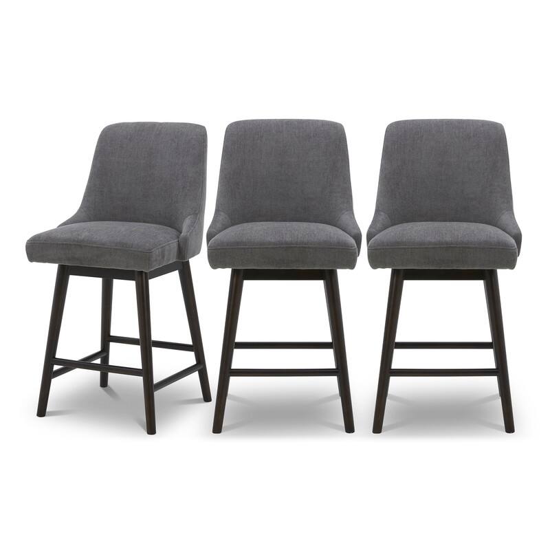 Spruce & Spring Hazel Upholstered Counter Height Swivel Barstool with Back - Set of 3 - Grey-Fabric