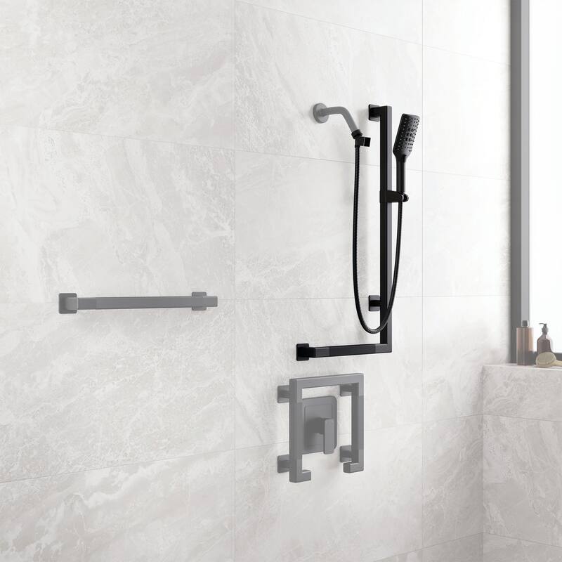 Seville Slide Bar ADA Compliant 500 lb Weight Capacity Slide Bar with Multi-function Handshower Right Matte Black