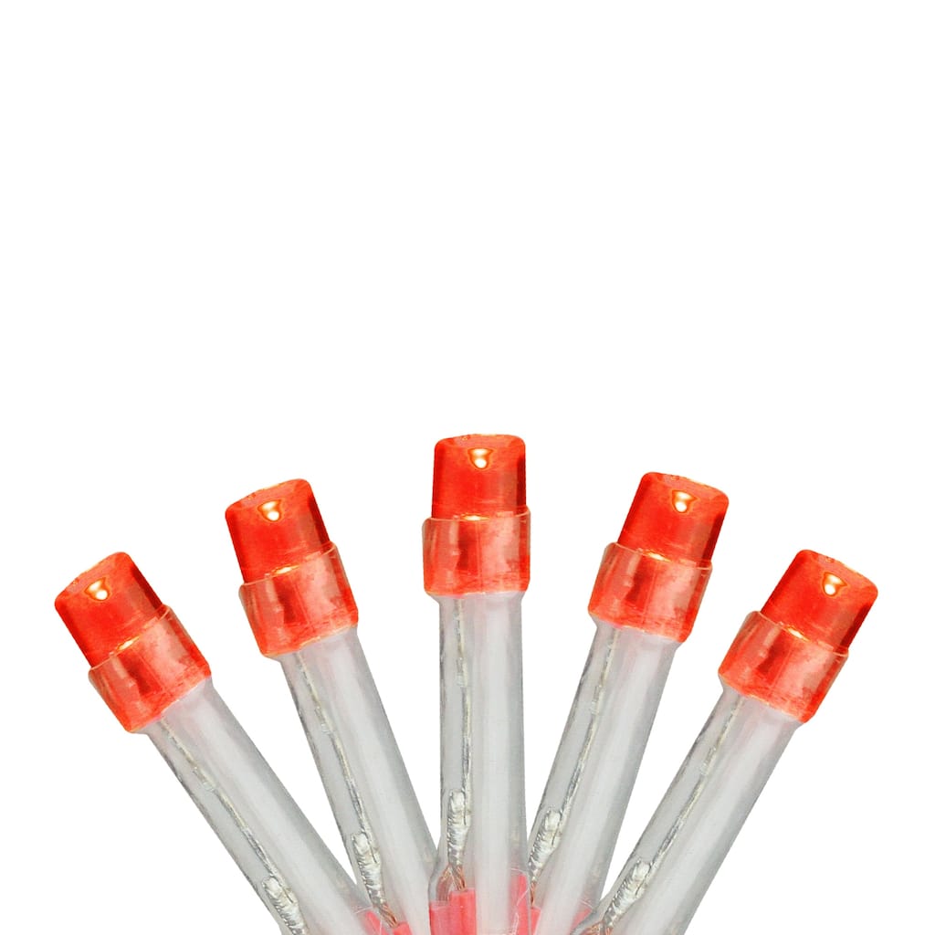 15 Battery Operated Orange LED Micro Wide Angle Mini Christmas Lights - 4.8 ft Red Wire - 4.8'
