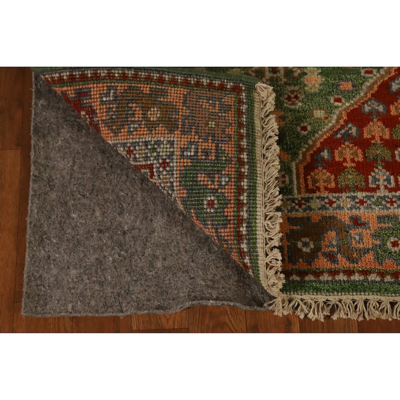 Geometric Heriz Serapi Indian Runner Rug Green Handmade Wool Carpet - 2'7" x 8'0"