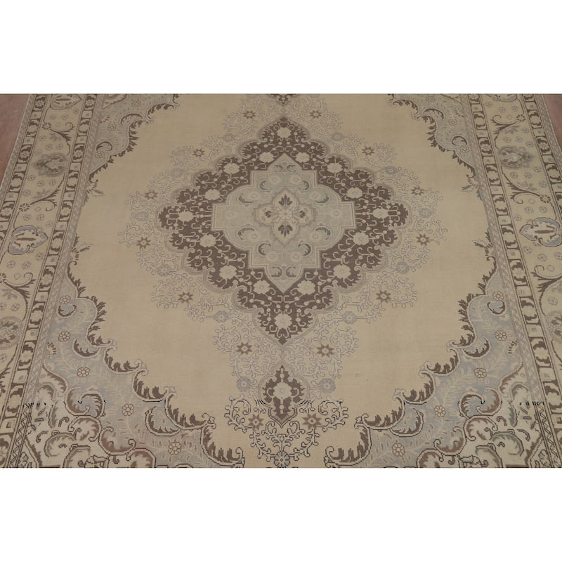Tabriz Persian Vintage Area Rug Bedroom Hand-Knotted Wool Carpet - 9'6" x 12'11"