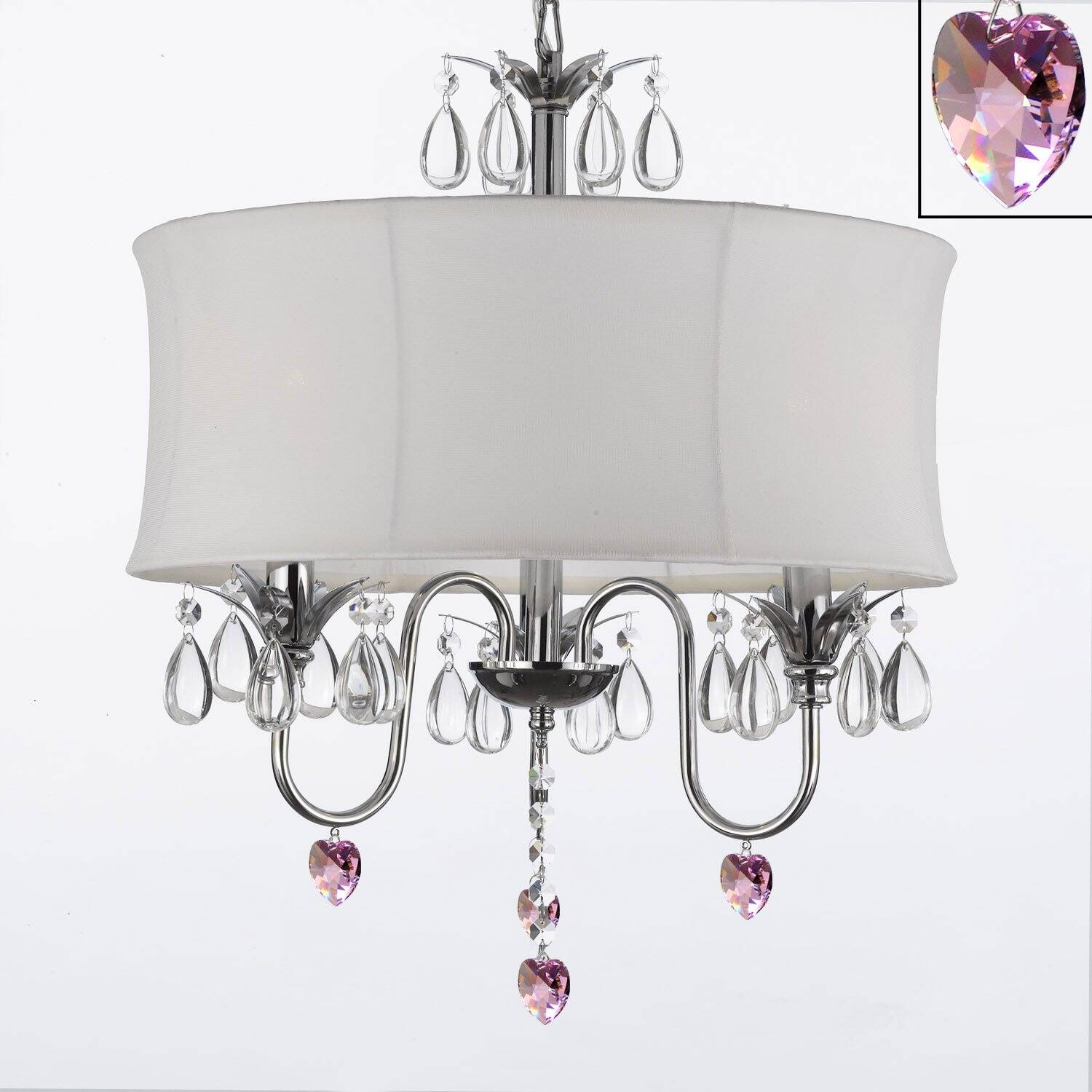 Crystal Chandelier With Large White Shade and Pink Crystal*Hearts* - Chandeliers For Bedrooms by Overstock.com