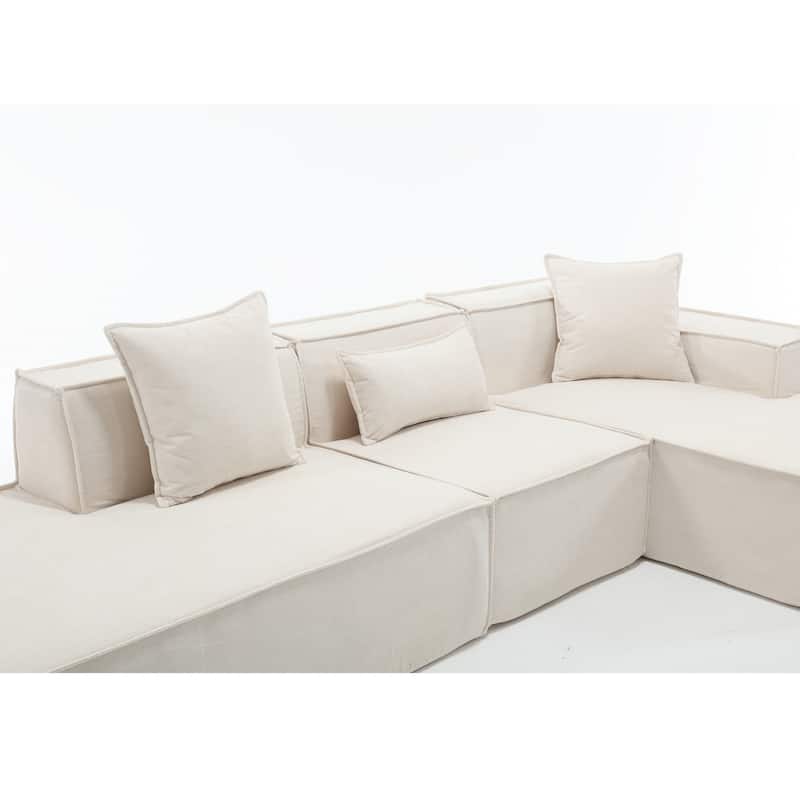 129.5'' Minimalist Modular L-Shaped 4 Seater Sectional Sofa Set with Chaise, Versatile Free-Combination Design