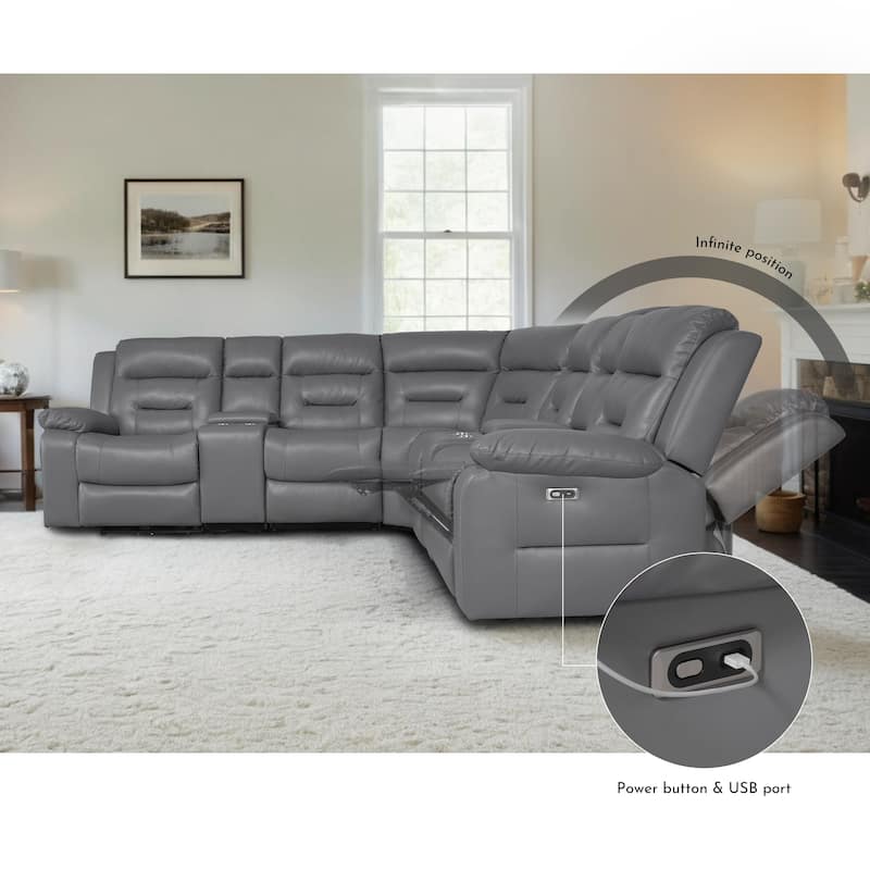 109" Power Reclining Sectional Couch, Modular Livingroom Recliner Sofa with 2 Storage Console & 4 Cup Holders