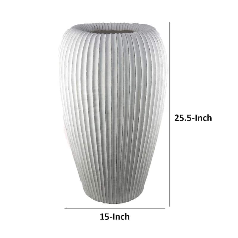 Nios Decorative Vase, Elongated Design, 26 Inch Weathered White Resin