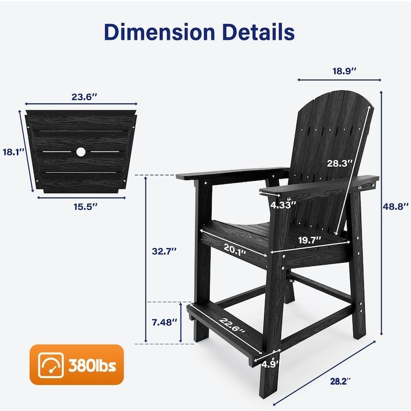 WINSOON Tall Adirondack Chair Piece of 3, Balcony Chair with Connecting Table