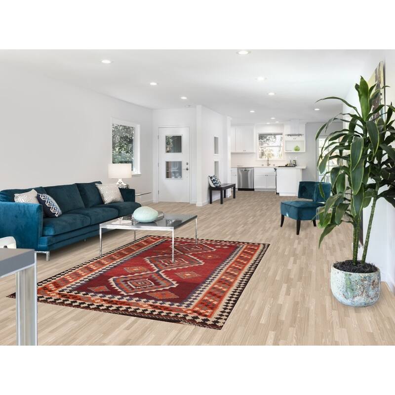Geometric Kilim Qashqai Persian Area Rug Flatweave Wool Carpet - 5'1"x 7'3"