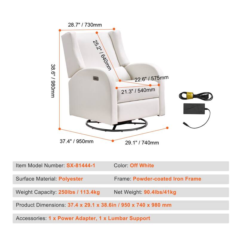 Electronic Power Recliner and Swivel Glider for Living Room, Bedroom