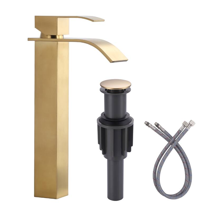 WOWOW Single Handle Single Hole Waterfall Bathroom Vessel Faucet - Brushed Gold