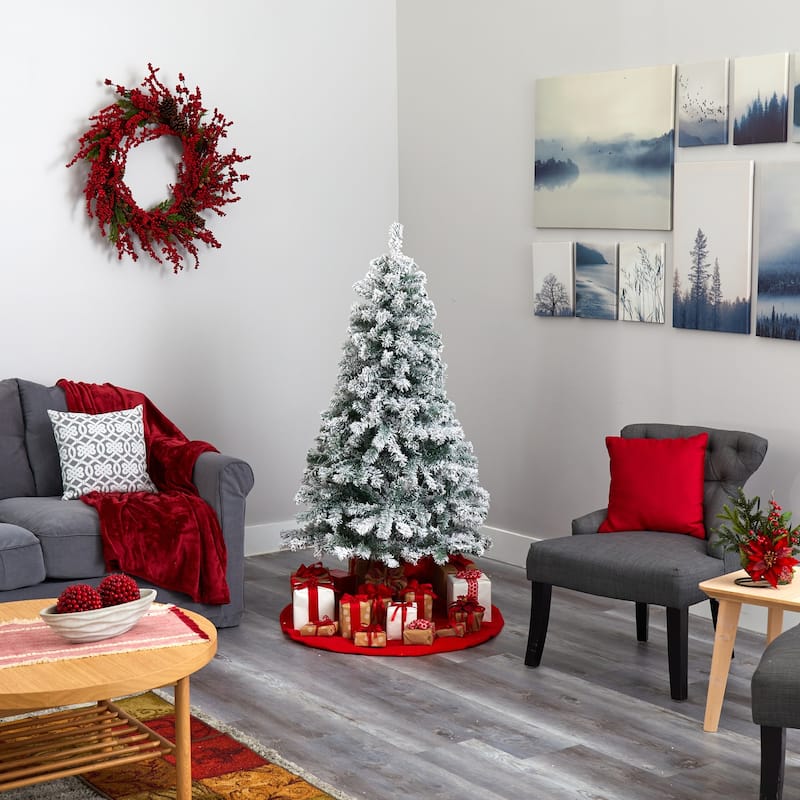 5ft. Flocked Spruce Artificial Christmas Tree with 150 Clear LED Lights - Snowy Holiday X-Mas Glow