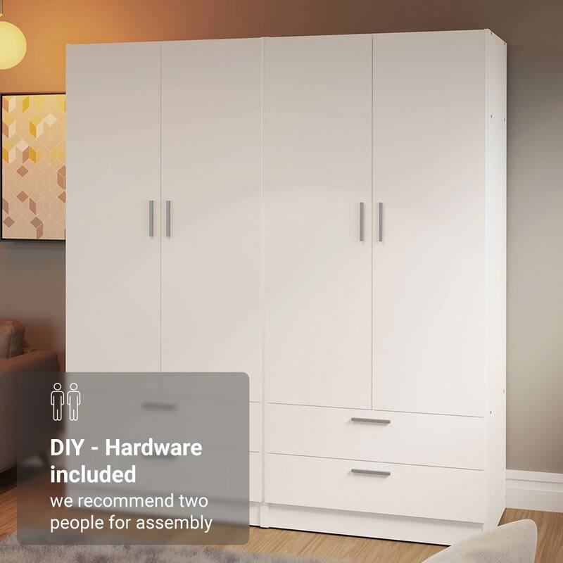 Madesa 4 Doors 4 Drawers Storage Cabinet Wardrobe 63"L