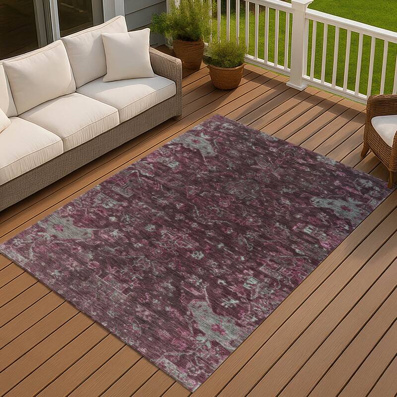 Machine Washable Indoor/ Outdoor Traditional Chelsea Chantille Rug - Burgundy - 9' x 12'