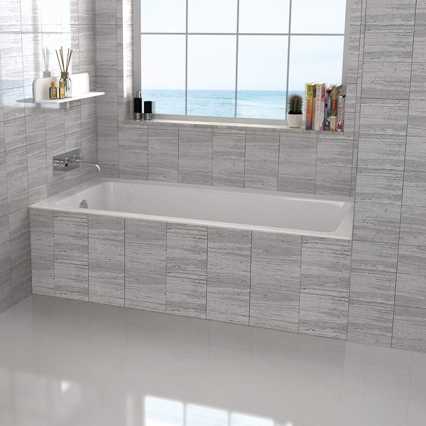 Fine Fixtures Tile-In White Soaking Bathtub, Built in tile flange Fiberglass Acrylic Material. Opens flyout.