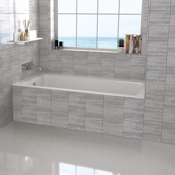 slide 2 of 66, Fine Fixtures Tile-In White Fiberglass/Acrylic Soaking Bathtub with Built-in Tile Flange