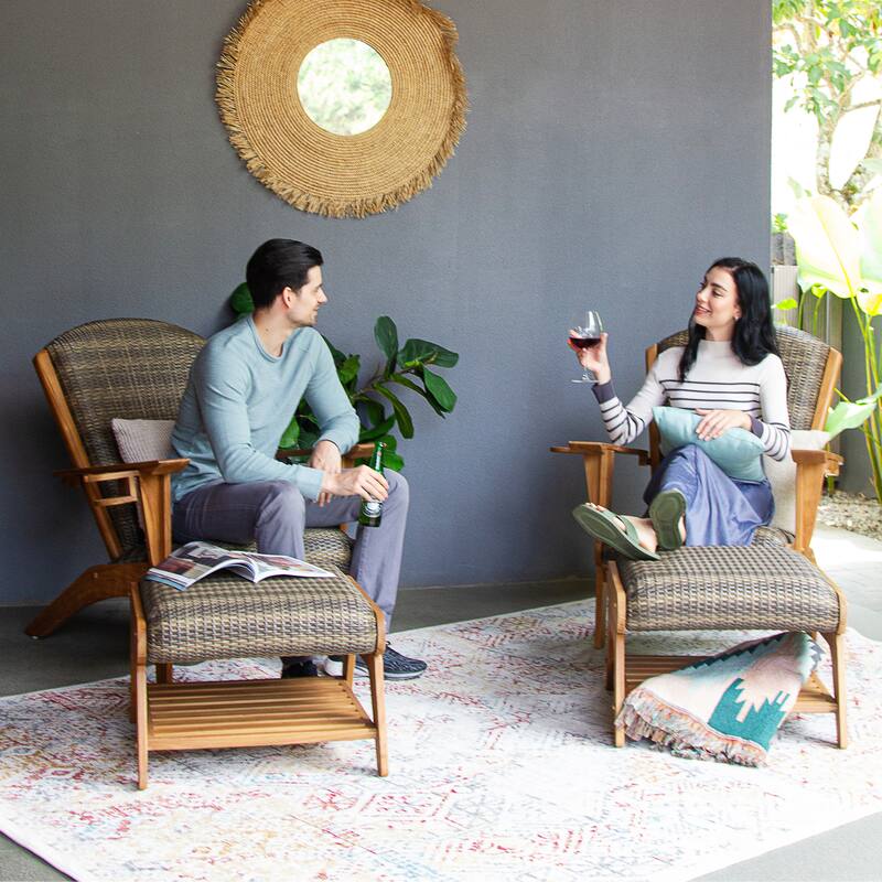 Cambridge Casual Camden Teak Outdoor Adirondack Chairs with Padded Woven Seat