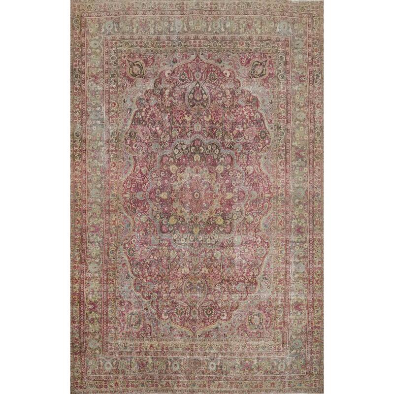Hand Knotted Oriental 100% Wool Carpet Traditional Floral Pink Mashad Area Rug - 11' 1'' X 7' 11''