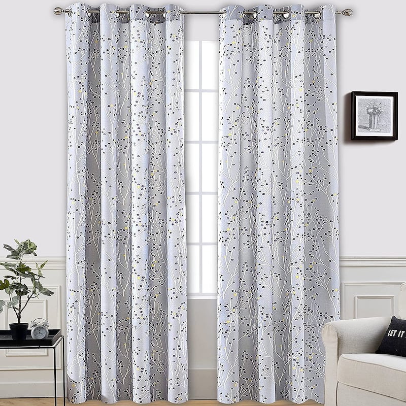 DriftAway Harper Ink Botanical Room-darkening Curtain Panel Pair - 50" Width x 108" Length - Grey