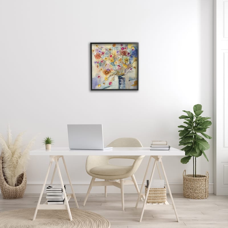 Stupell Painted Flowers Line Drawing Framed Giclee Texturized Art - Multi-Color