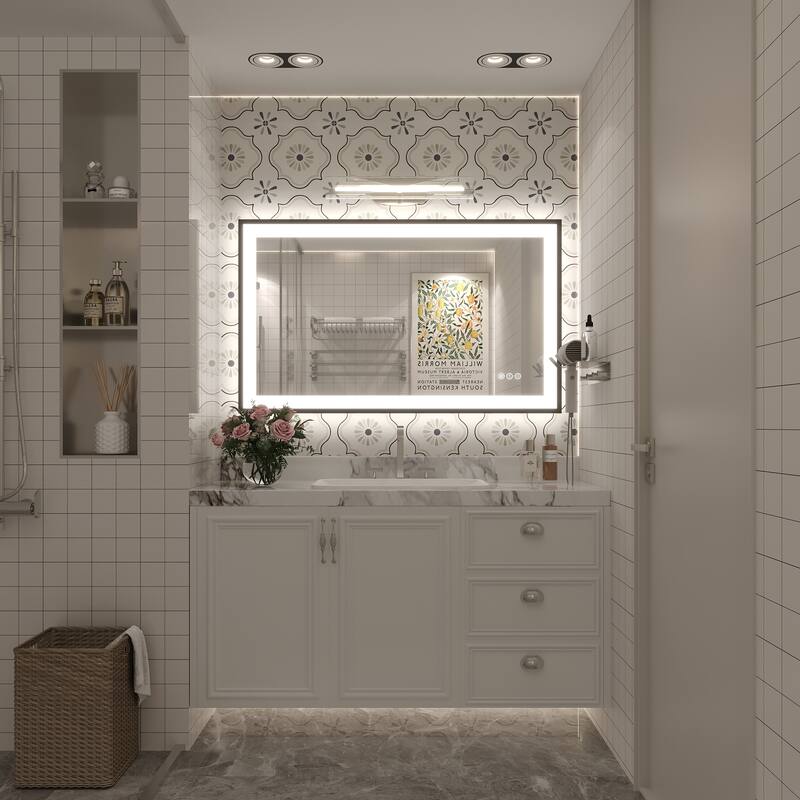 Extra Large Black Frame LED Bathroom Vanity Mirror with 3 Years Warranty and UL Certified