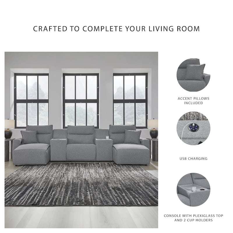 Signature Design by Ashley Modmax Gray 5-Piece Power Reclining Sectional with Chaise - 152" W x 63" D x 41" H