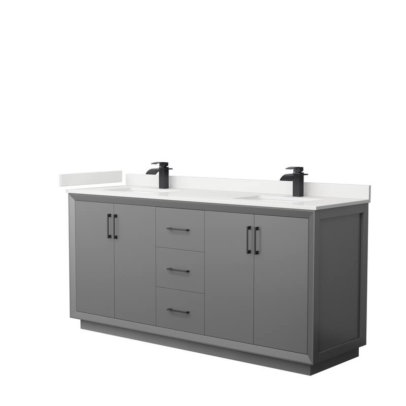 Strada 72-inch Double Vanity, Quartz Top - Dark Gray, Black Trim, White Quartz Top