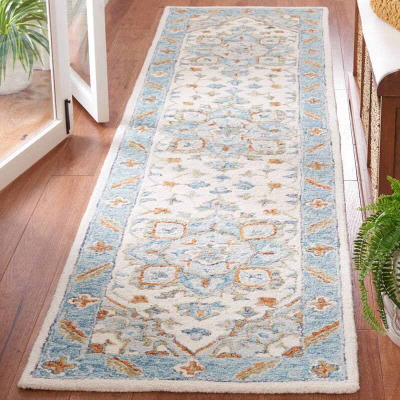 SAFAVIEH Handmade Metro Bert Medallion Wool Rug - 2'3" x 9' Runner - Ivory/Blue