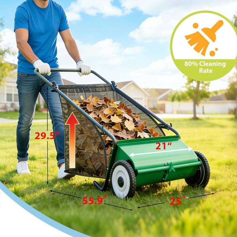 21 Inch Manual Push Lawn Sweeper, 3.5 Cu. Ft. Hopper Capacity Grass Sweeper for Grass Clippings, Leaves, Garden