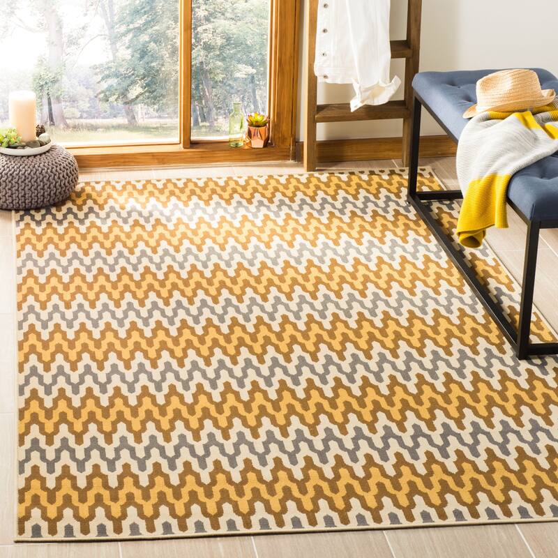 SAFAVIEH Hampton Ingelore Modern Indoor/ Outdoor Waterproof Patio Backyard - 8' x 11' - Camel/Brown - Rectangle