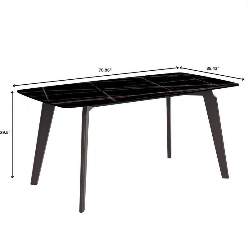 Krevor Modern Dining Table with Rectangular Sintered Stone or Glass Wide Tabletop and Black Steel Base