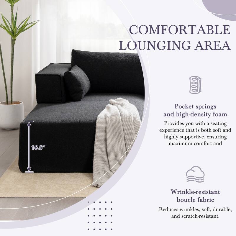 Modular Sectional Sofa with Side Table, Upholstered Cloud Sofa with L-Shaped Chaise Lounge, Full-Compressed Deep Seat Sofa