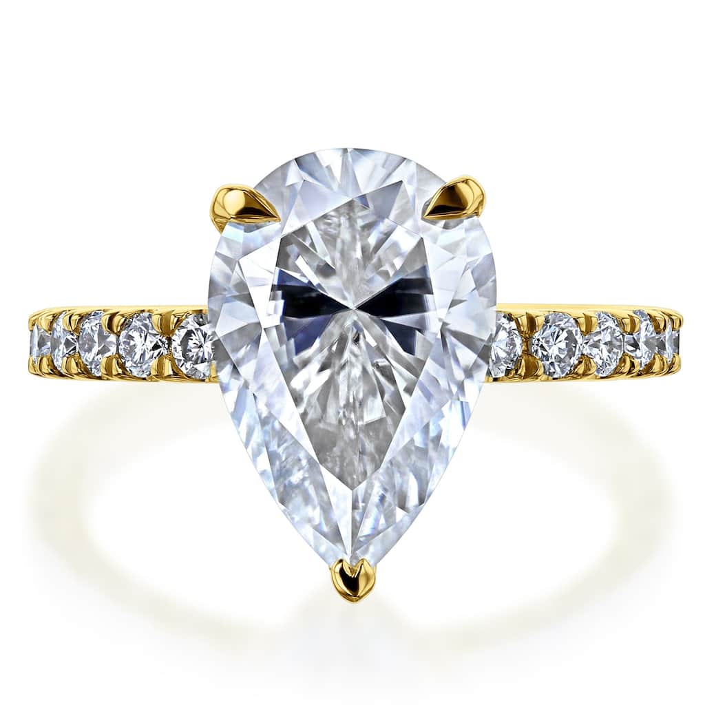 Kobelli 3.3 Carat Lab Grown Diamond Solid 14k Gold Pear Hidden Halo Payton Ring