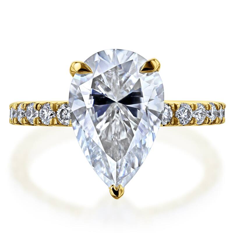 Kobelli 3.3 Carat Lab Grown Diamond Solid 14k Gold Pear Hidden Halo Payton Ring - Yellow - 7.5