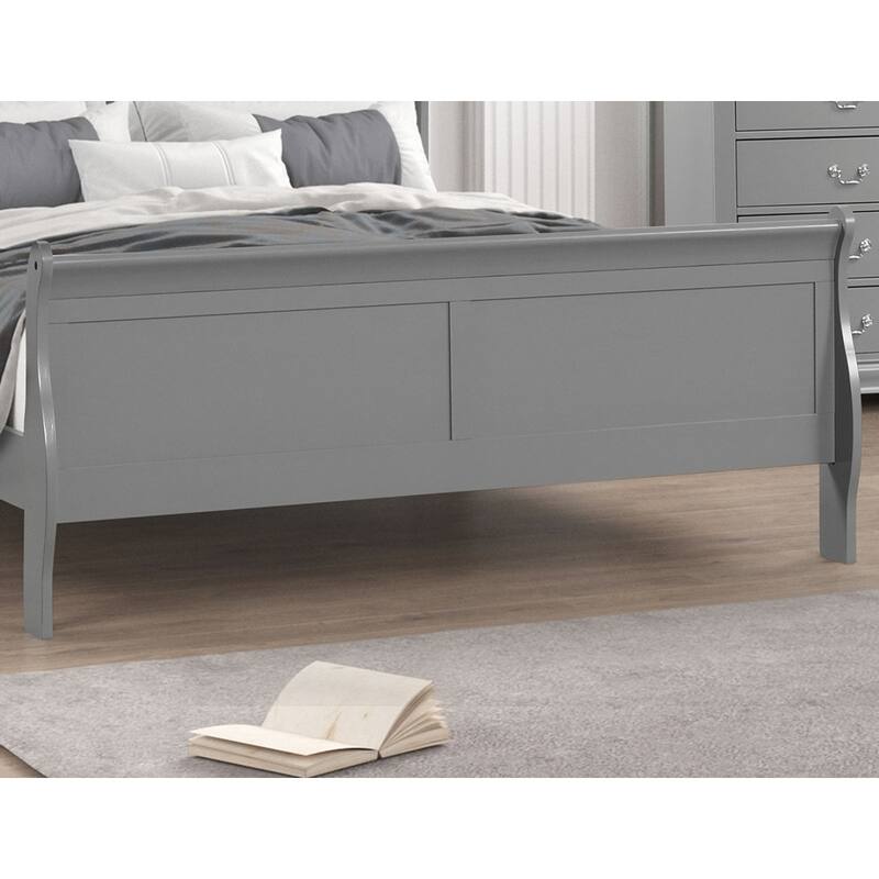 Gray Sleigh Design Full Size Bed with Wooden Bracket Feet
