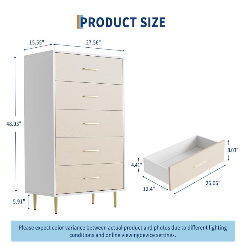 3/5/6/7/8 Drawer Dresser for Bedroom, Modern Wooden Chest of Drawers with Gold Handles