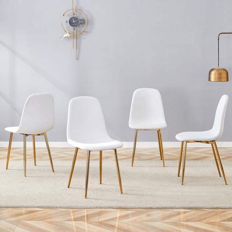 Set of 4 Modern Dining Chairs - Breathable Linen-Cotton Upholstery & Sturdy Integrated Metal Legs