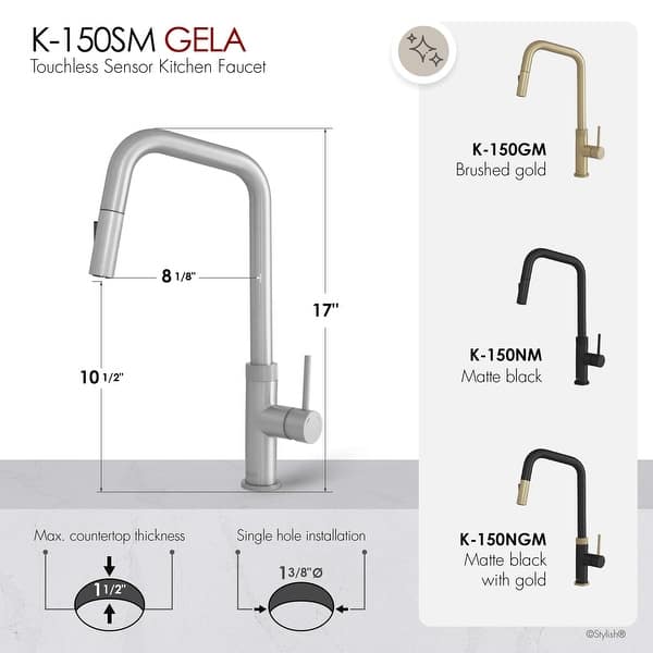 dimension image slide 2 of 4, STYLISH Single Handle Touchless Pull Down Kitchen Faucet