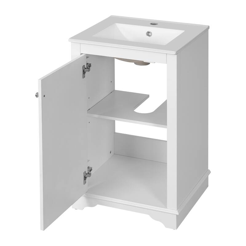 GDFStudio - 20-inch Modern Freestanding Bathroom Vanity with Ceramic Sink, Soft-Close Door & Adjustable Shelf - 20.1'W