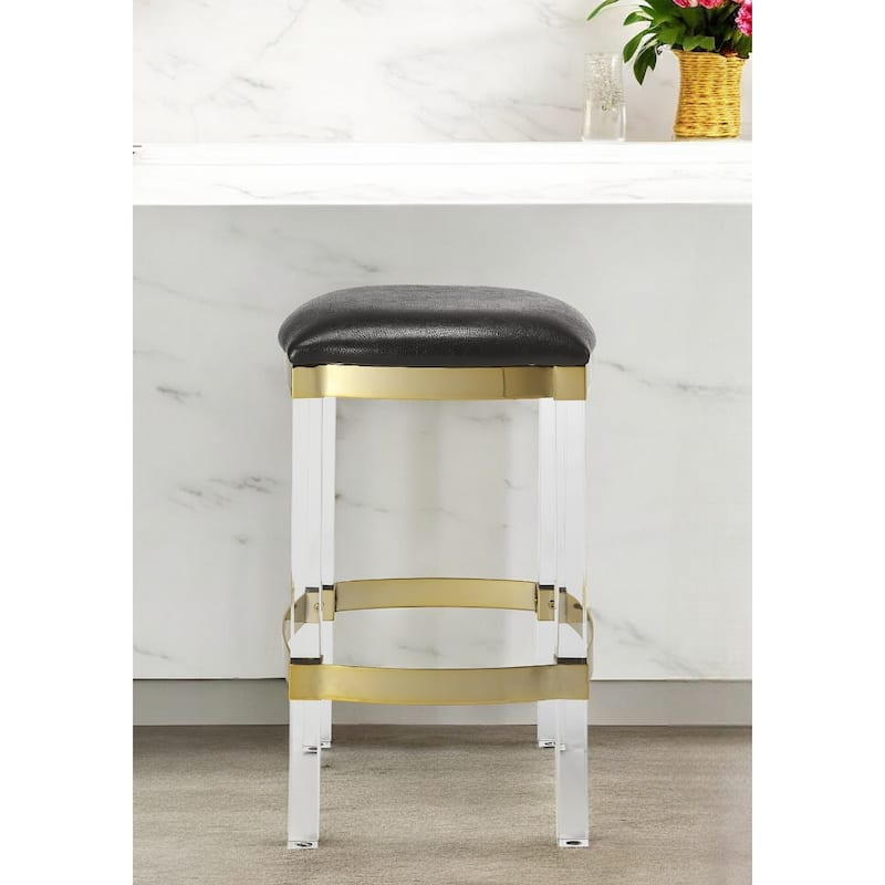 Steel Backless Counter Height Bar Stool with Acrylic Frame and Footrest - 14.5” x 14.5” x 24” (D x W x H)