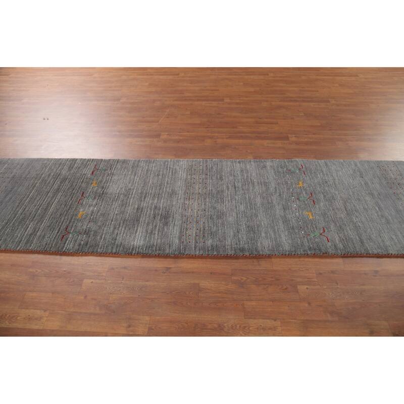 Gray Gabbeh Runner Rug Hand-Knotted Wool Carpet - 2'8"x 9'6"