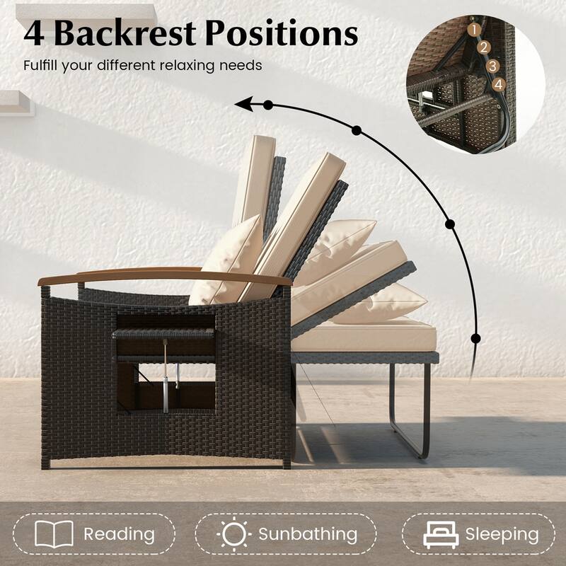 Costway Patio Rattan Daybed Set with Cushioned Loveseat & Storage - See Details