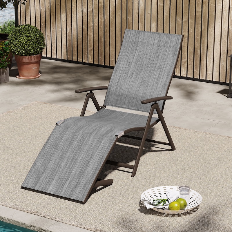 VredHom Outdoor Aluminum Portable Folding Chaise Lounge Chair - 70" L x 20" W x 14" H - Black&Grey