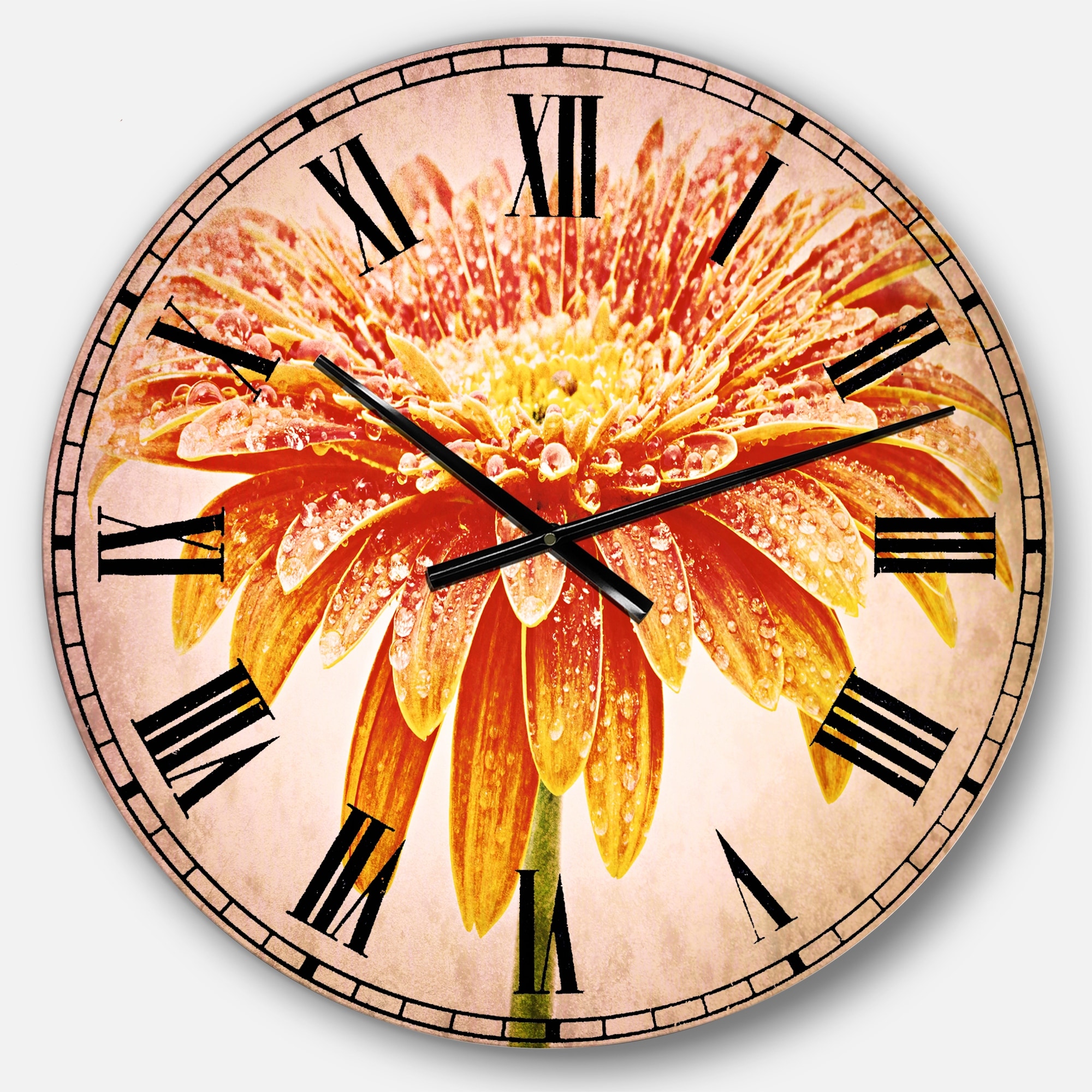 Flower Wall Clock Fused Glass Clock Red Flower Clock Yellow and Red Clock Hibiscus Flower Clock