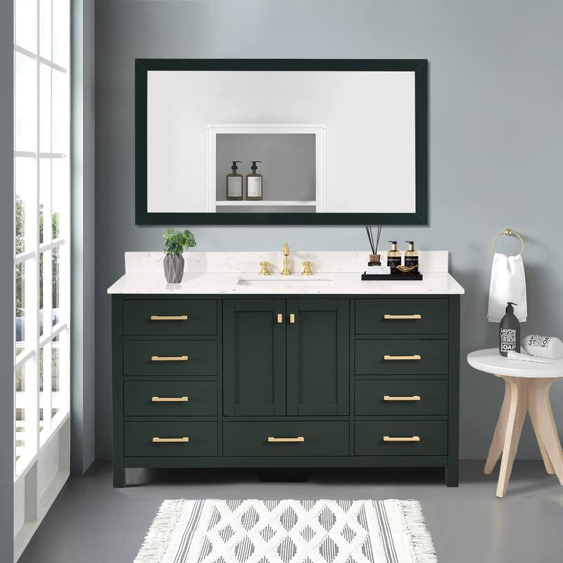 StarrySky 60 inch Undermount Single Sink Bathroom Vanity with Engineered Carrara Marble Top - Green