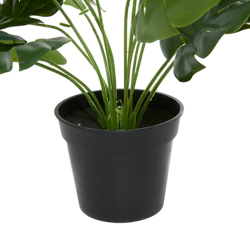 Faux Foliage Monstera Artificial Plant with Realistic Leaves and Black Plastic Pot - Green - Roche River Decor