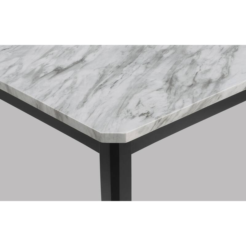 5 Piece Dining Table Set, Solid Wood Dining Room Furniture Set with Rectangular Faux Marble Table Top and 4 Upholstered Chairs