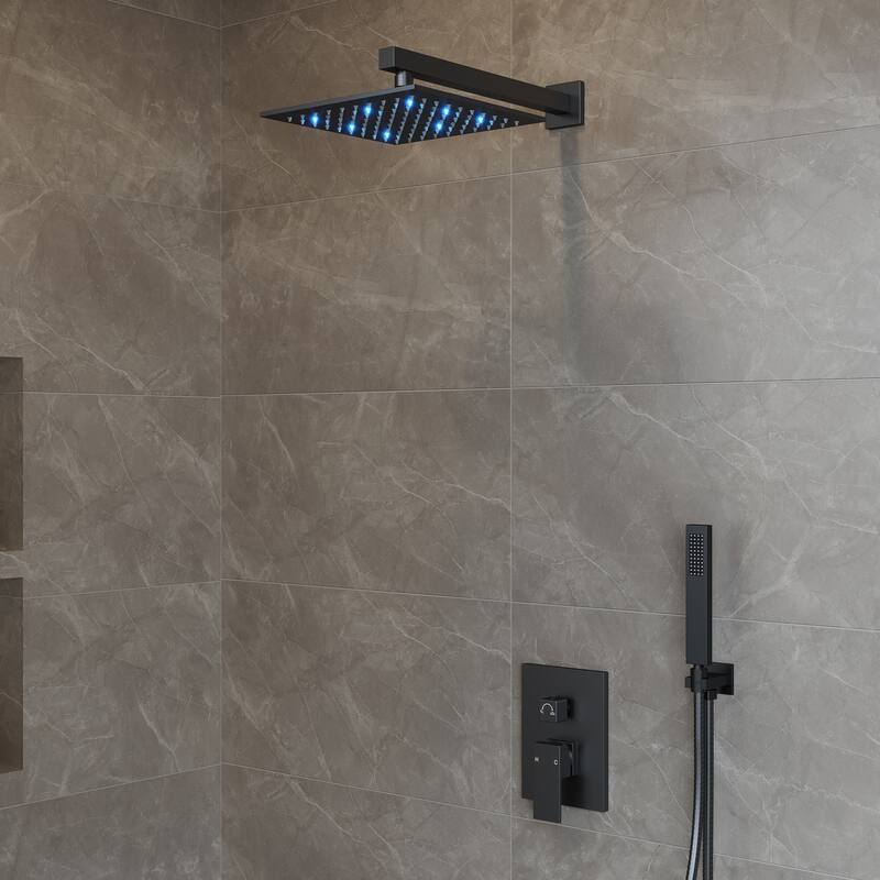 Pressure Balanced Shower Faucet System ,10" LED Shower Head with Handheld Spray - Matte Black