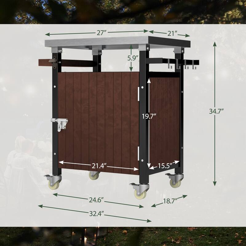 Anmytek Stainless Steel Mobile Kitchen Cart with Enclosed Cabinet Outdoor Prep Station for Picnic and BBQ