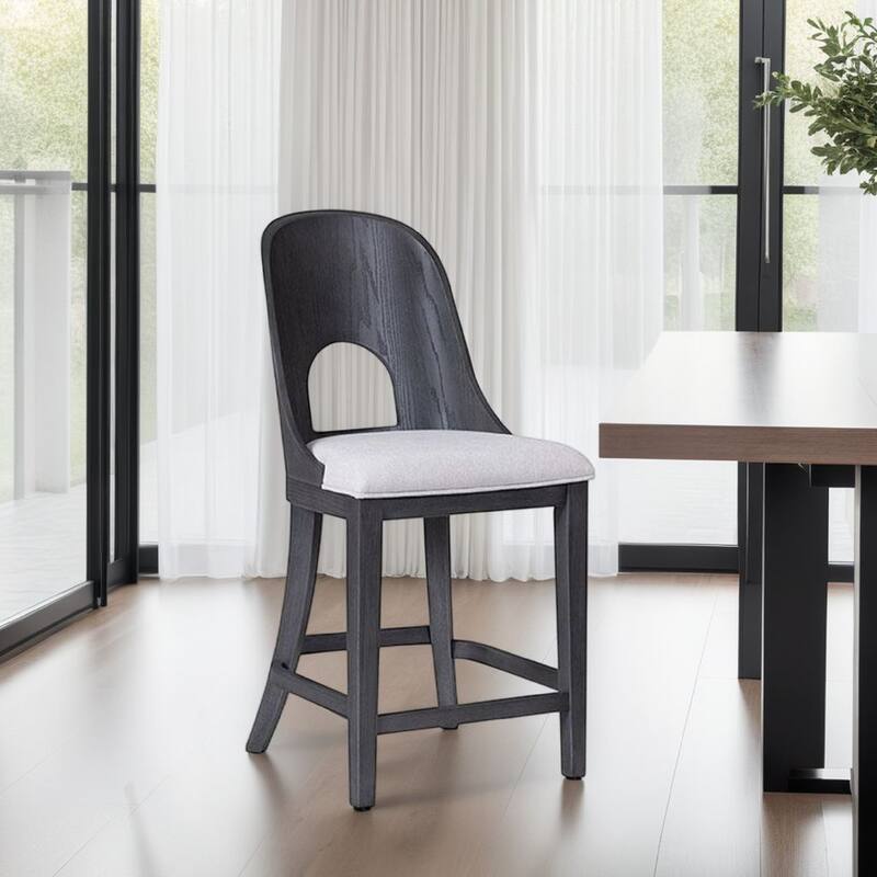 Zoko Counter Height Chair Set of 2, Curved Cut Out Back, Ash Gray Wood